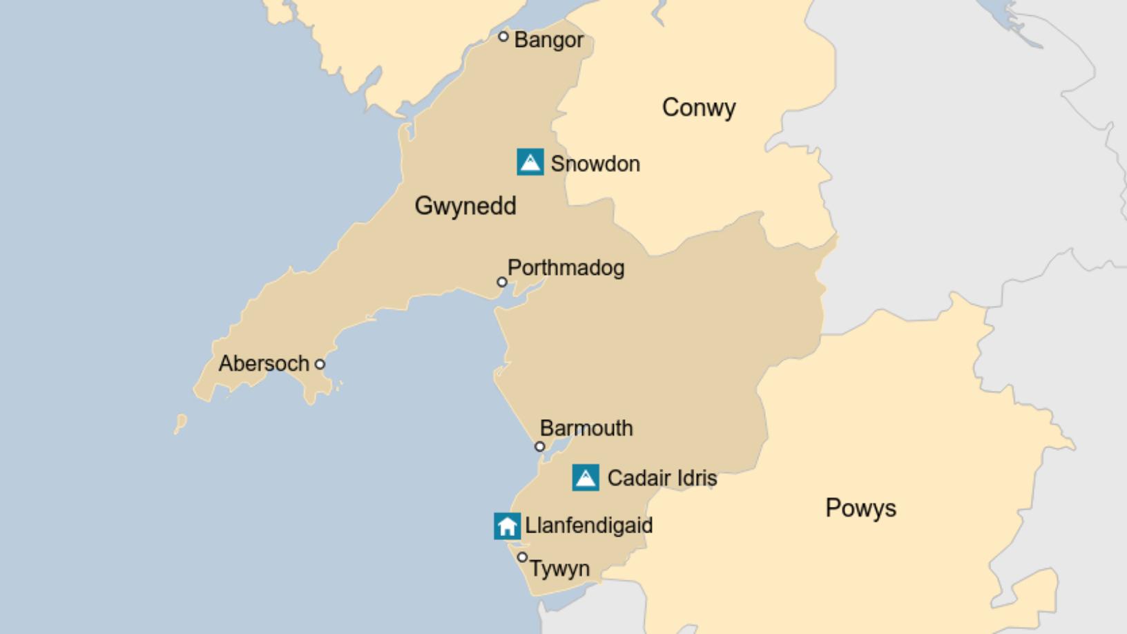 Map: Location of Llanfendigaid in Gwynedd, near Tywyn