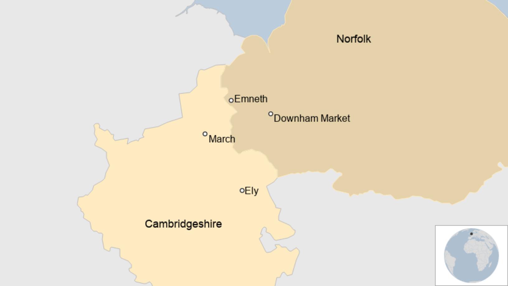 Map: Map shows the village of Emneth on the Norfolk/Cambridgeshire border