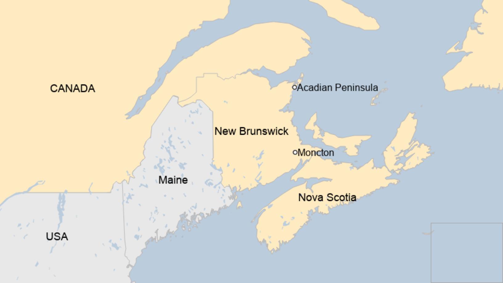 Map: Map showing New Brunswick, Canada