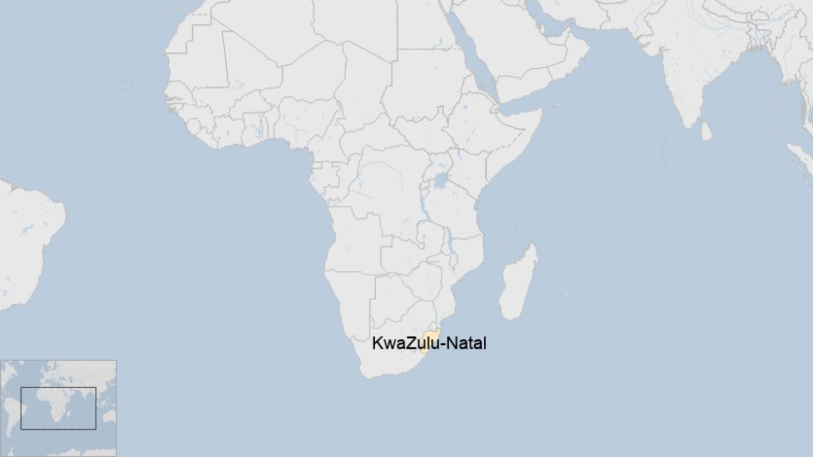 Map: Territorio zulú en Sudáfrica