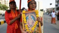 सबरीमला मंदिर में प्रवेश के विरोध में प्रदर्शन