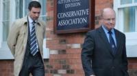 Stuart Hinton (left) and Ken Mackaill (right) are seen leaving the meeting with Mr Mitchell