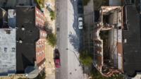 An aerial view of a street