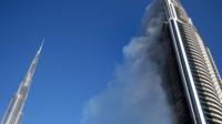 Flames engulf the Address Downtown hotel in Dubai