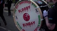 Bloody Sunday inspired design on marching band drum