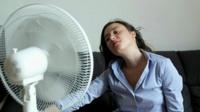 Woman uses electric fan