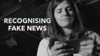 Recognising Fake News graphic will girl looking at smartphone