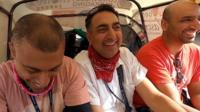 Sukh Doal and friends in a tuk tuk in India
