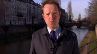 Reporter Adam Fleming by canal in Strasbourg