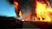 Flames across highway