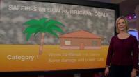 Sarah Keith-Lucas in front of hurricane graphic