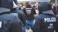 Police in front of protestors