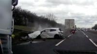Car after M1 accident with lorry