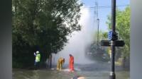 Fire crews have been pumping water after the pipe burst in Newburn, Newcastle.