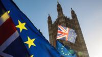 Union Jack and EU flags at Westminster