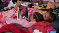 The migrant caravan taking shelter in Puebla.