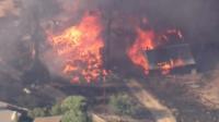 Fire consumes a house in the San Jacinto Mountains