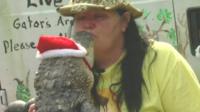 Mary Thorn kisses alligator