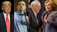 Presidential candidates Donald Trump, Ted Cruz, Bernie Sanders and Hillary Clinton campaigning in Iowa