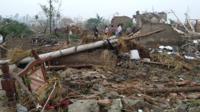 Destroyed houses after a tornado in Funing, in Yancheng, in China's Jiangsu province.