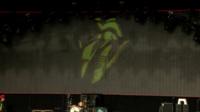 Rolling Stones logo projected on the back of the Pyramid Stage