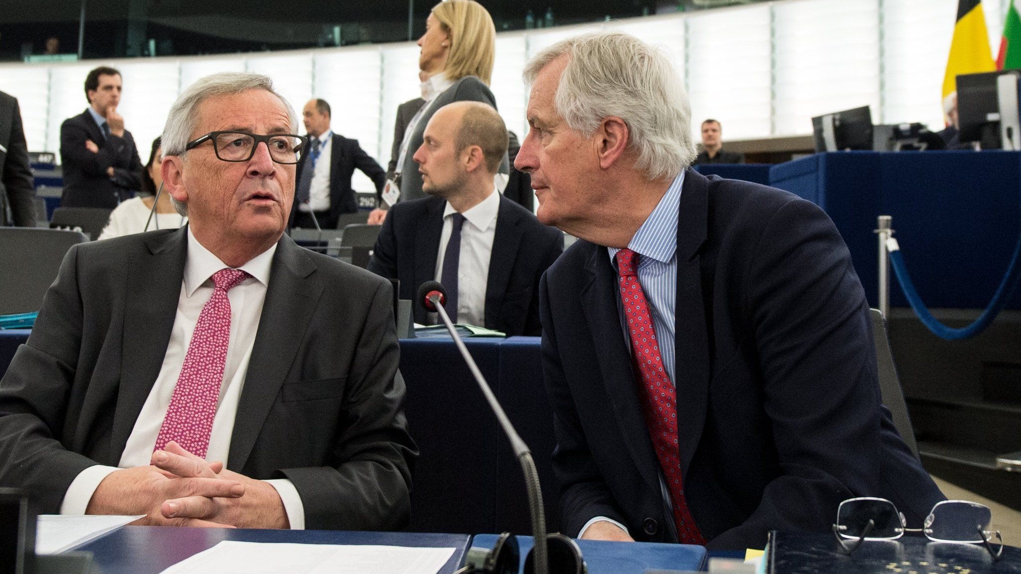Michel Barnier (R), European Chief Negotiator for Brexit and Jean-Claude Juncker, President of the European Commission