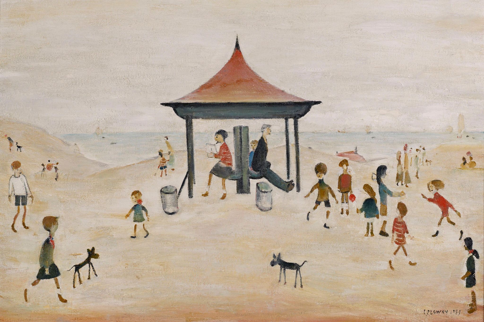 Image of LS Lowry’s painting On the Sands, Berwick, 1959