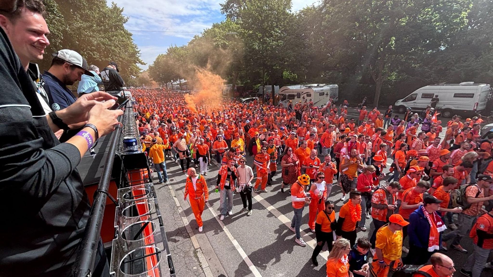 Netherlands fans walking through Hamburg