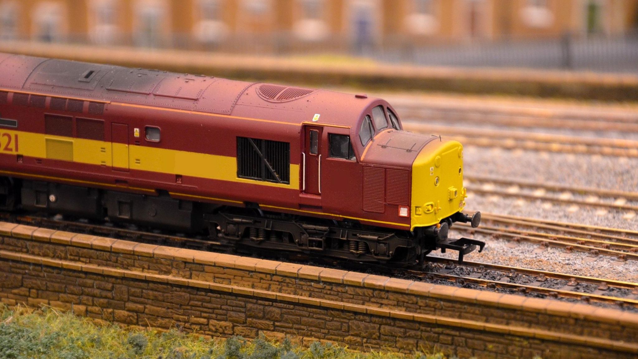 A model train running on a track