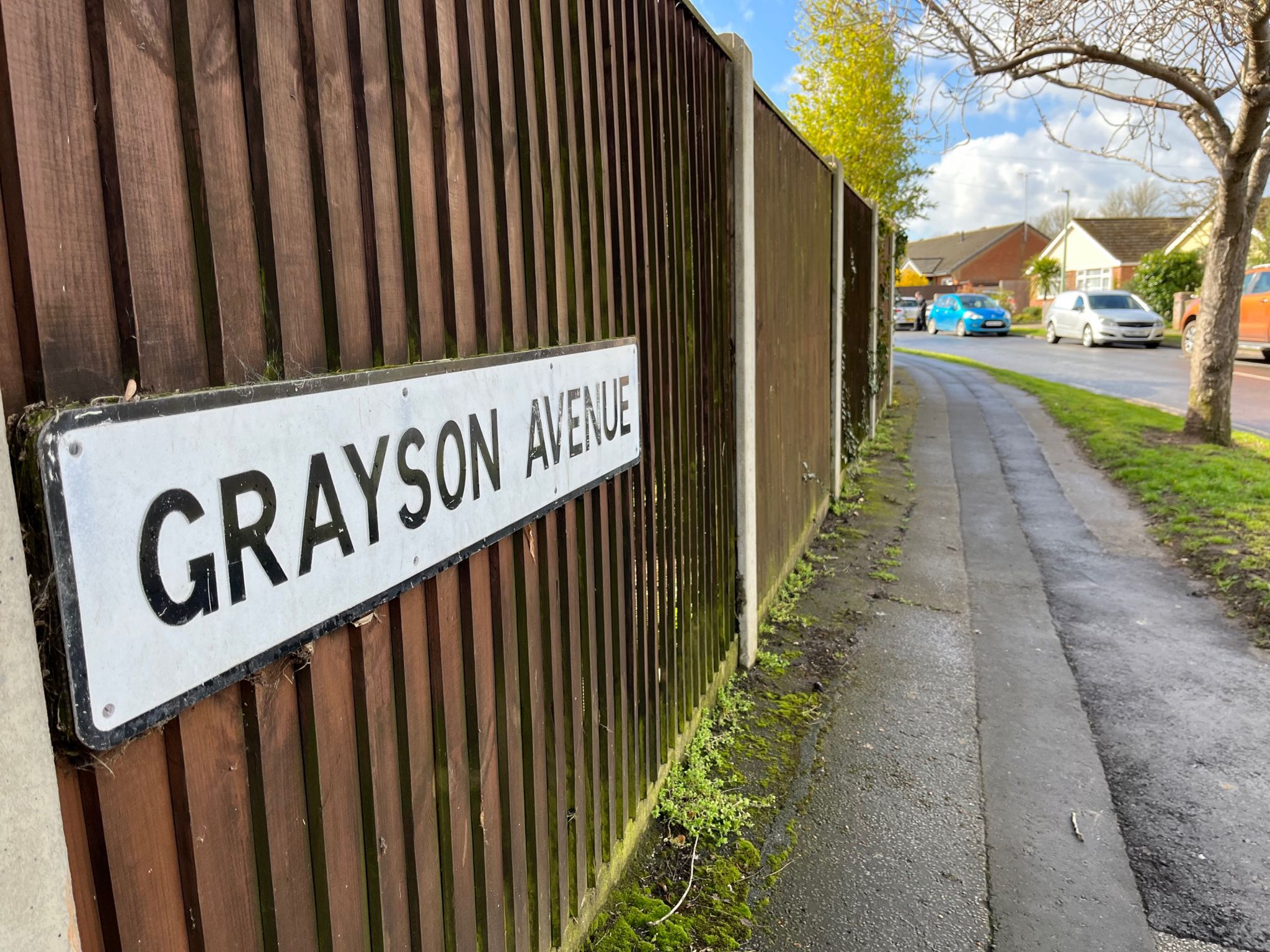 The road sign for Grayson Avenue, Pakefield, Suffolk