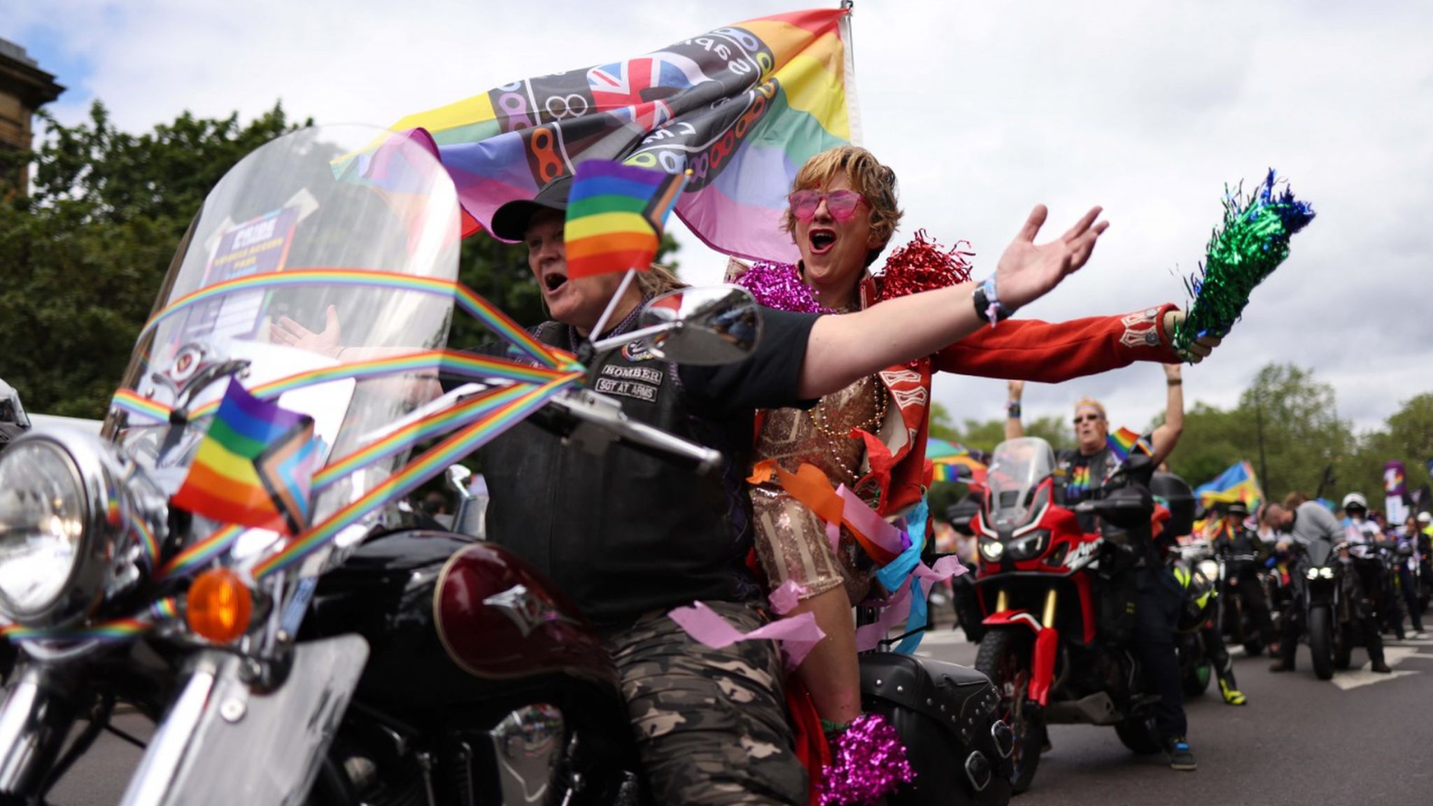 Motorbikes pass through central London during Pride parade