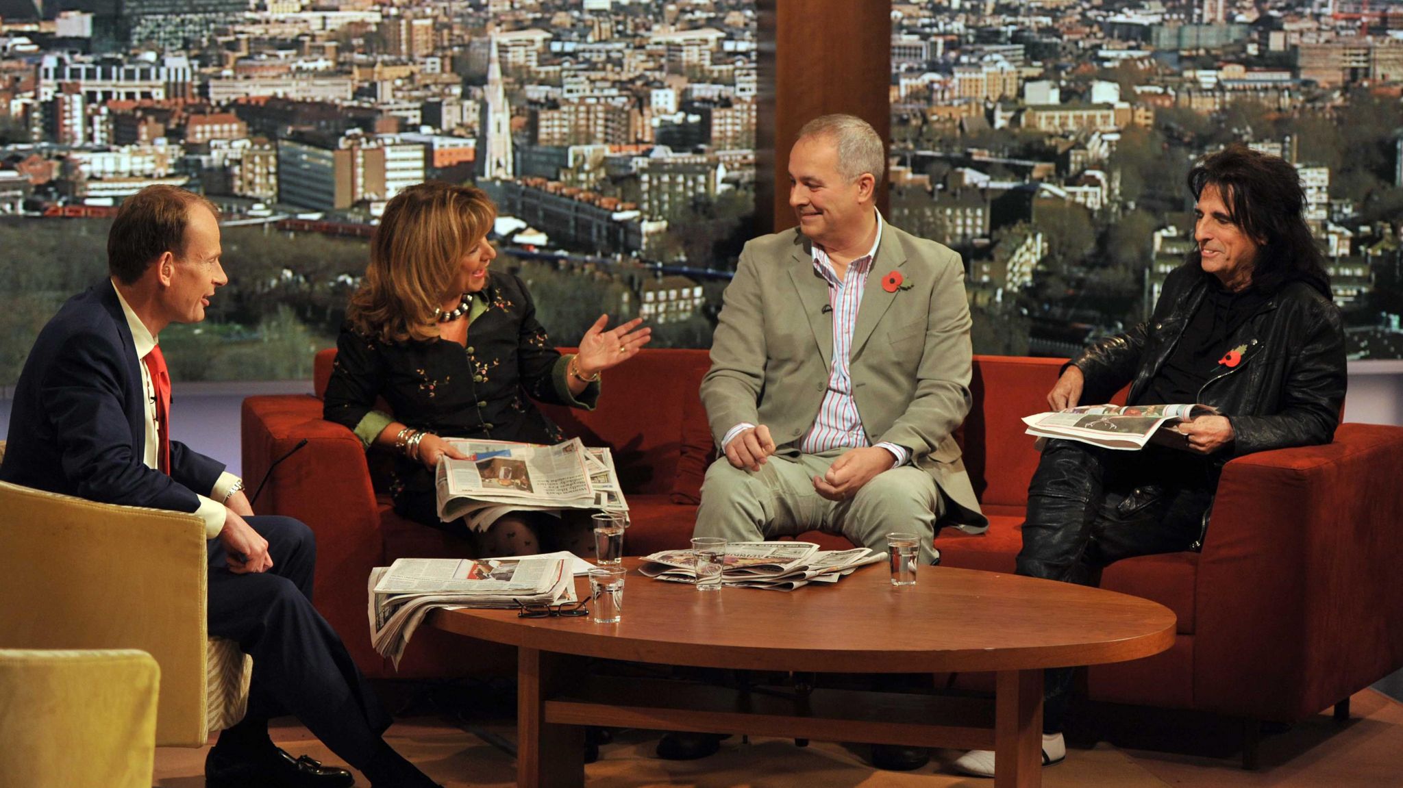 Andrew Marr, Baroness Helena Kennedy, Iain Dale and Alice Cooper on a TV panel show
