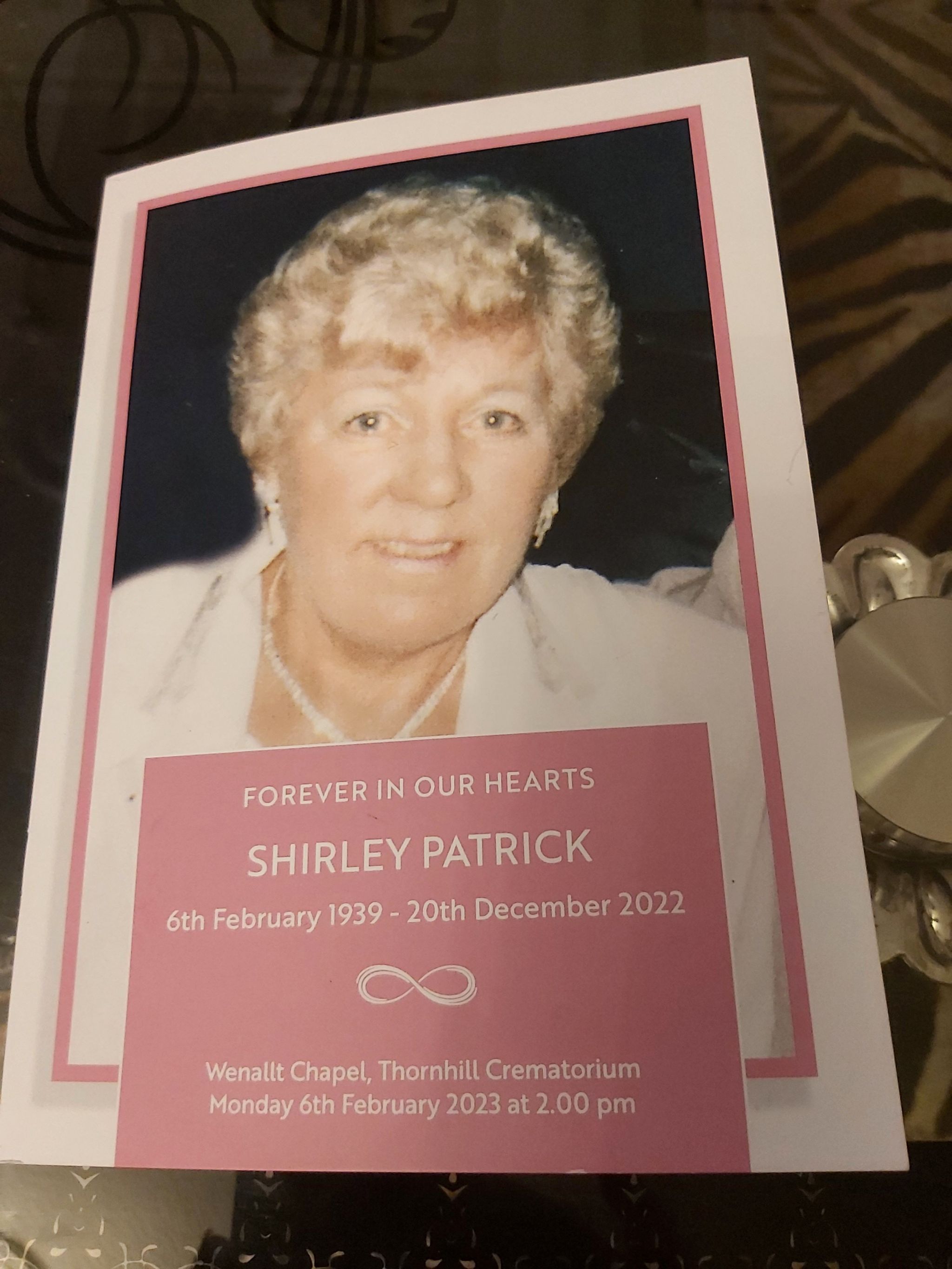 The order of service from Shirley's funeral