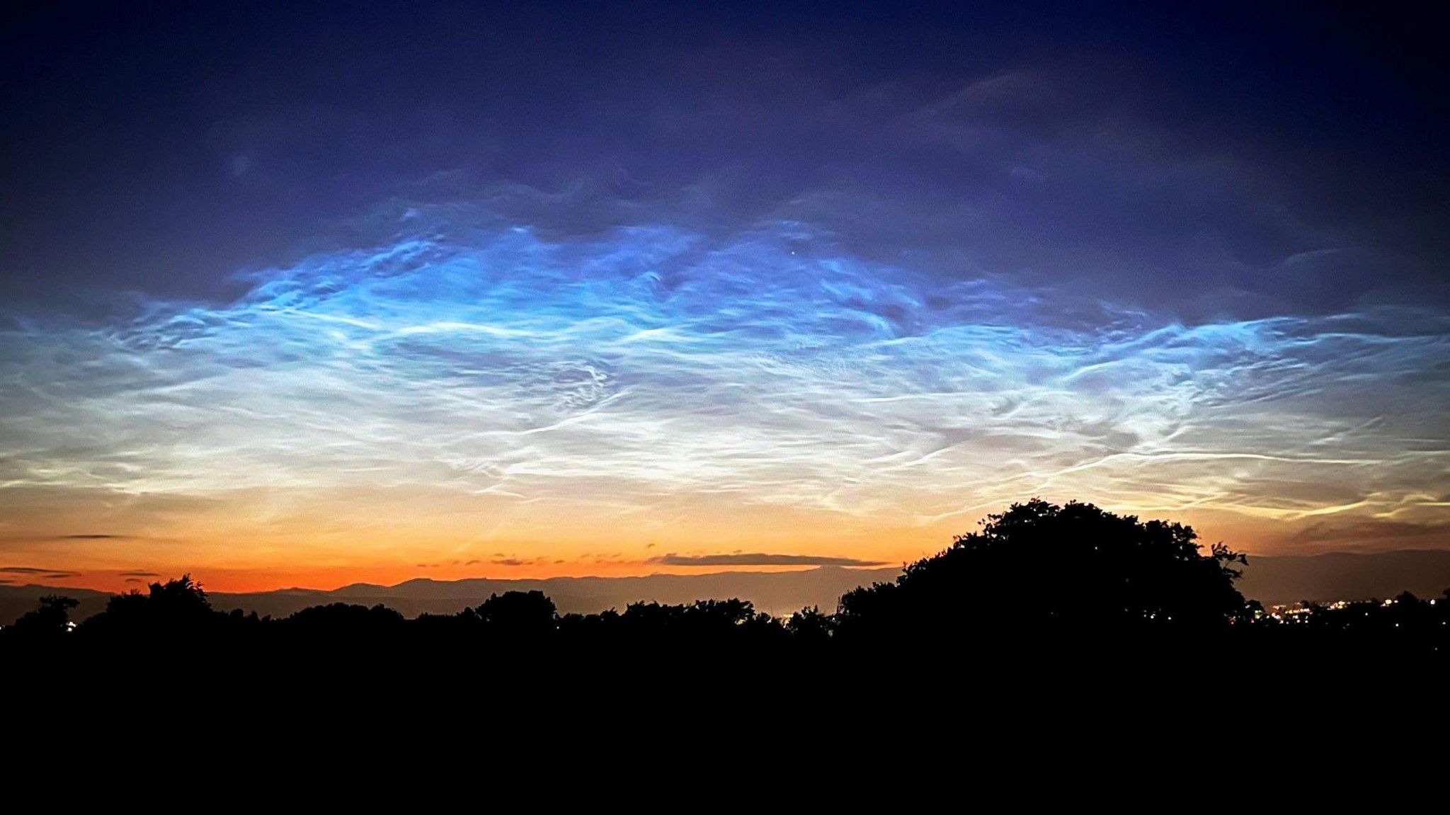 Noctilucent clouds pictured from Hamilton, Lanarkshire