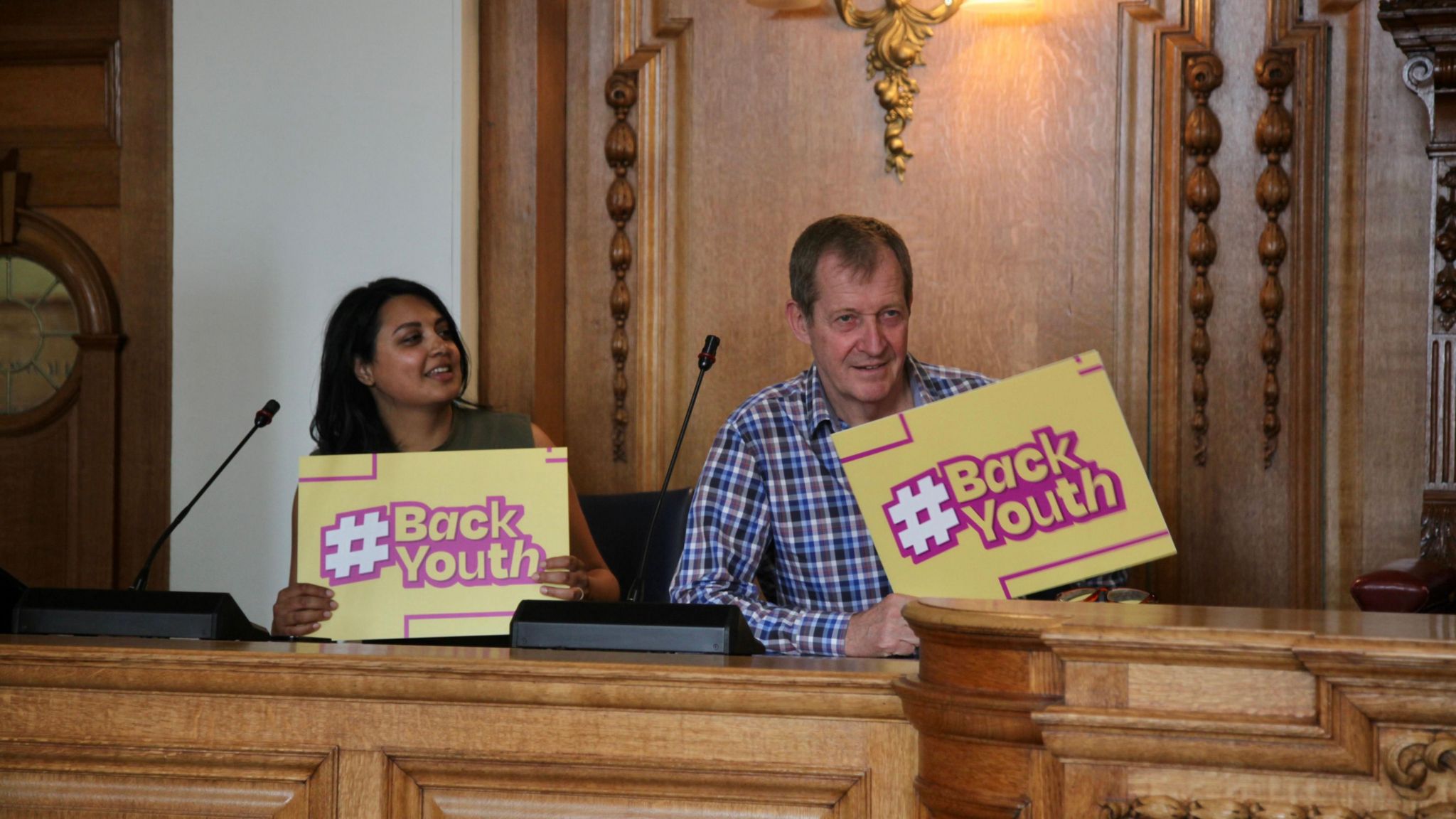 Salma Shah and Alistair Campbell