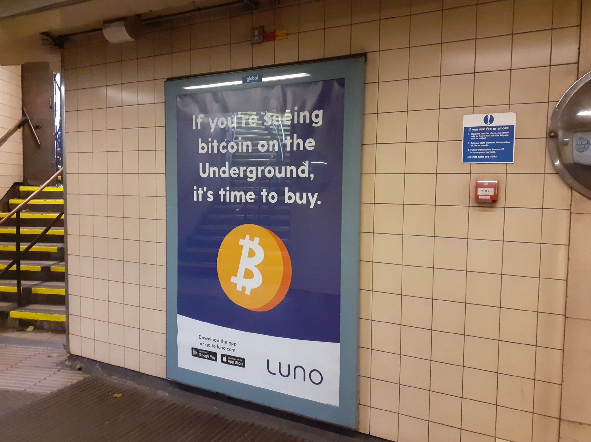Advert on the London Underground saying "If you're seeing Bitcoin on the underground, it's time to buy"