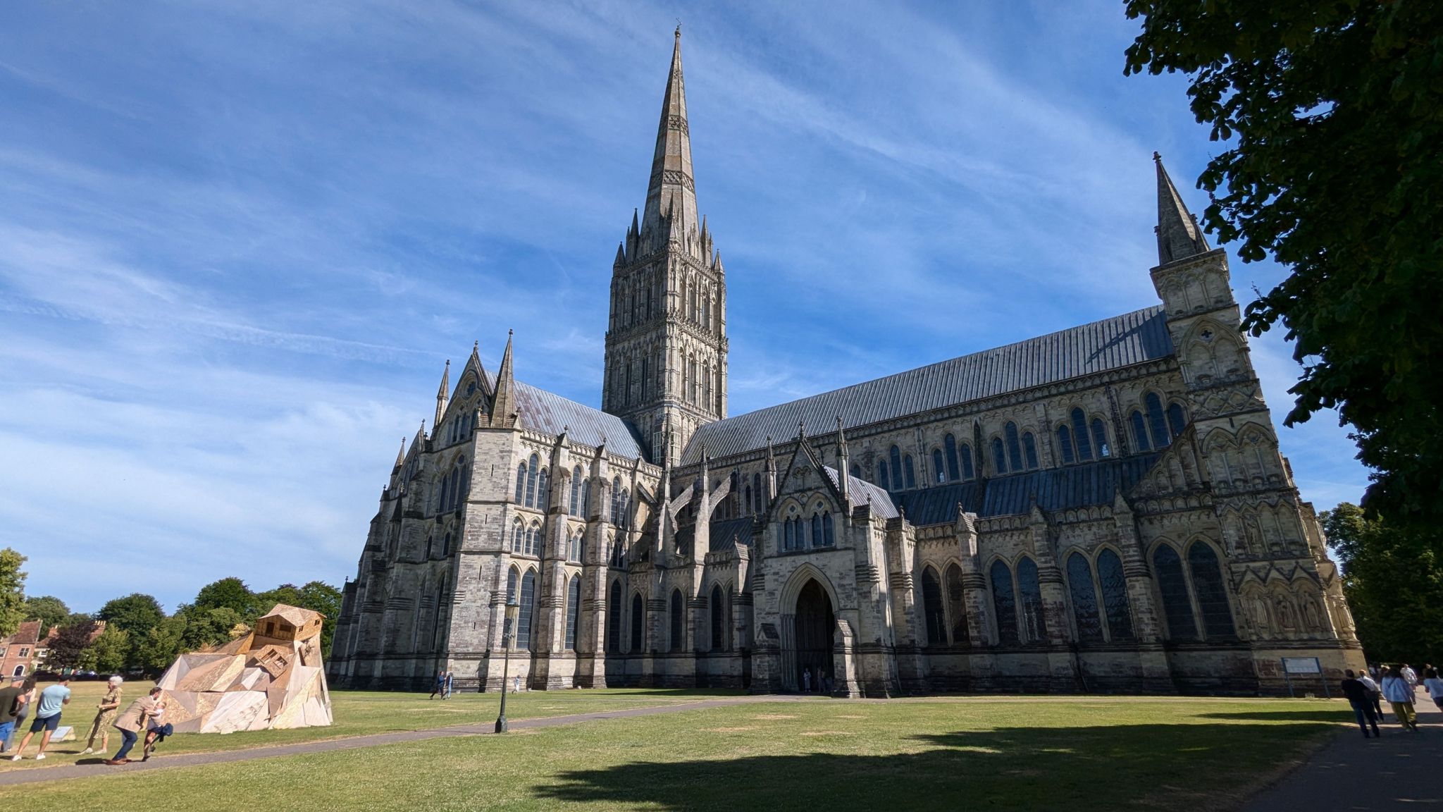 Salisbury Cathedral in blue skies and sunshine