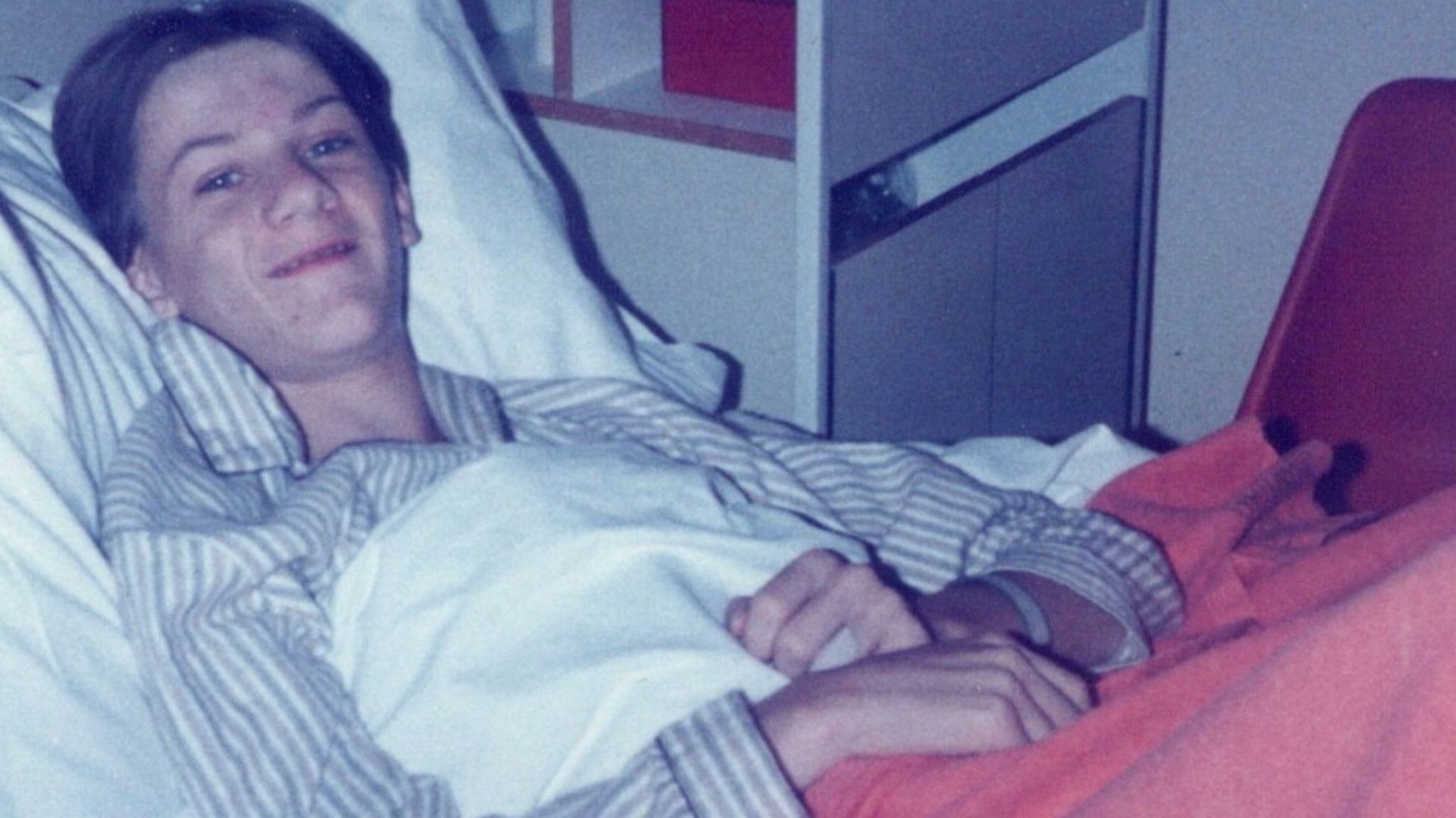 Mark Ward, aged 14, in a hospital bed 