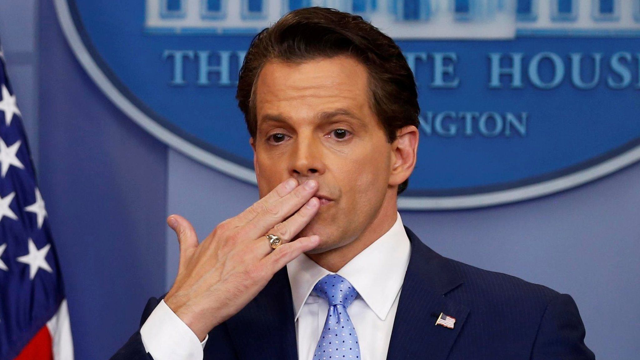 Scaramucci blows a kiss to reporters after addressing the daily briefing at the White House in Washington on 21 July