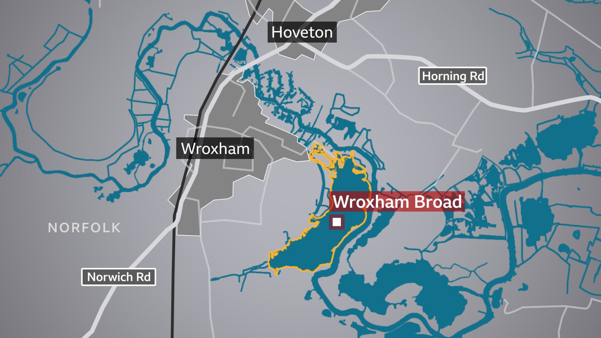 A map showing the location of Wroxham