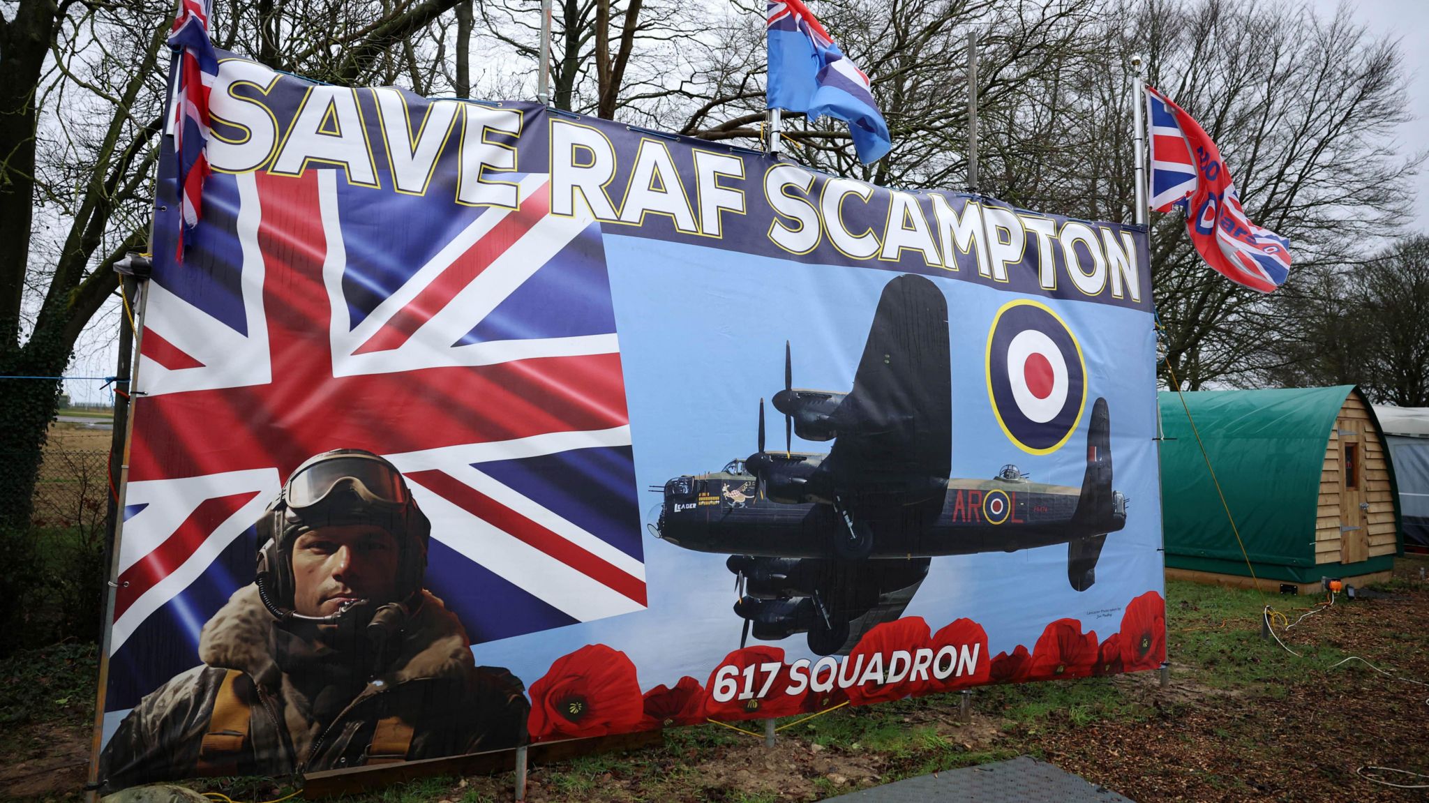 A banner at the gates of RAF Scampton