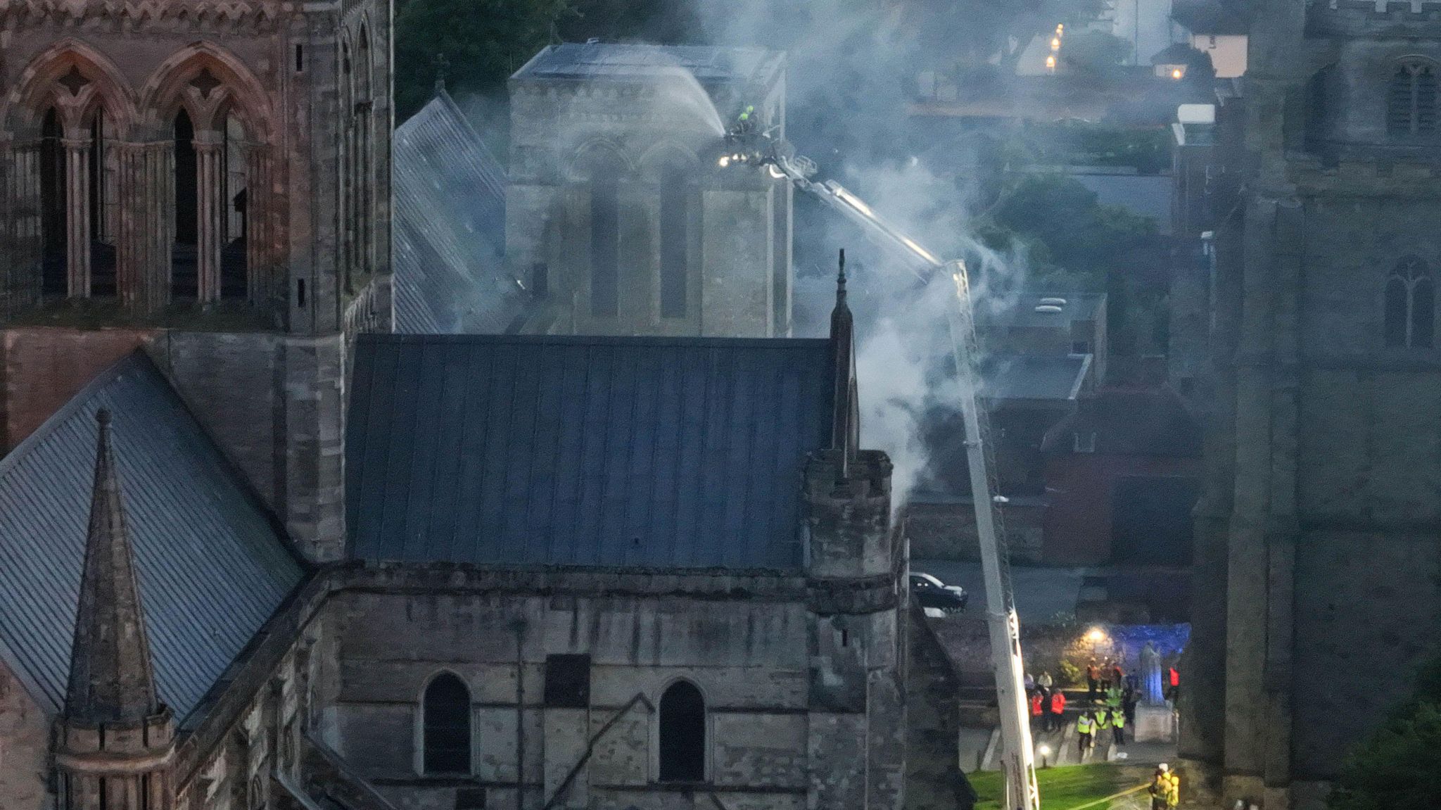 Fake smoke coming from Chichester Cathedral