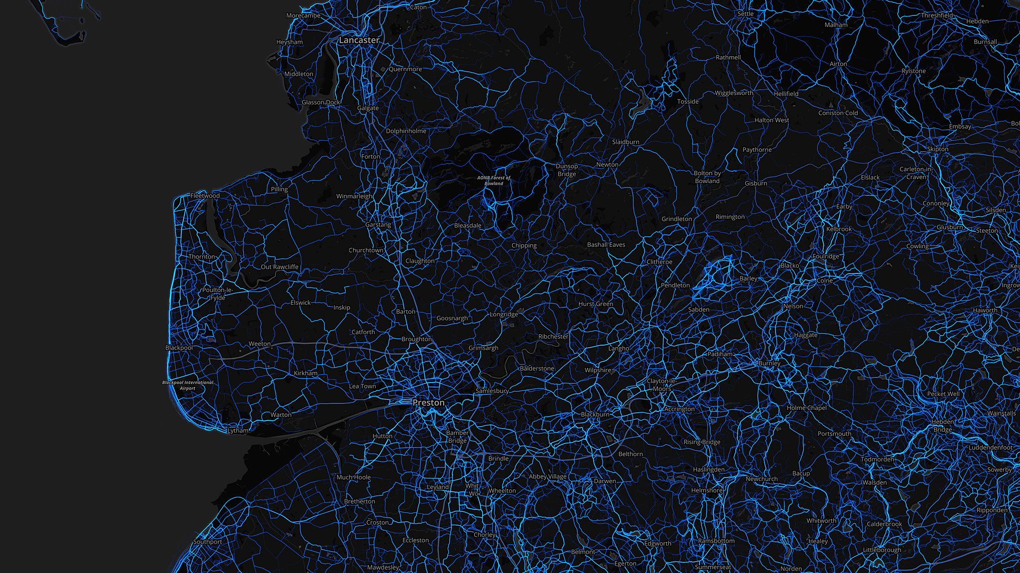 Lancashire - running routes (by Strava users 2015)
