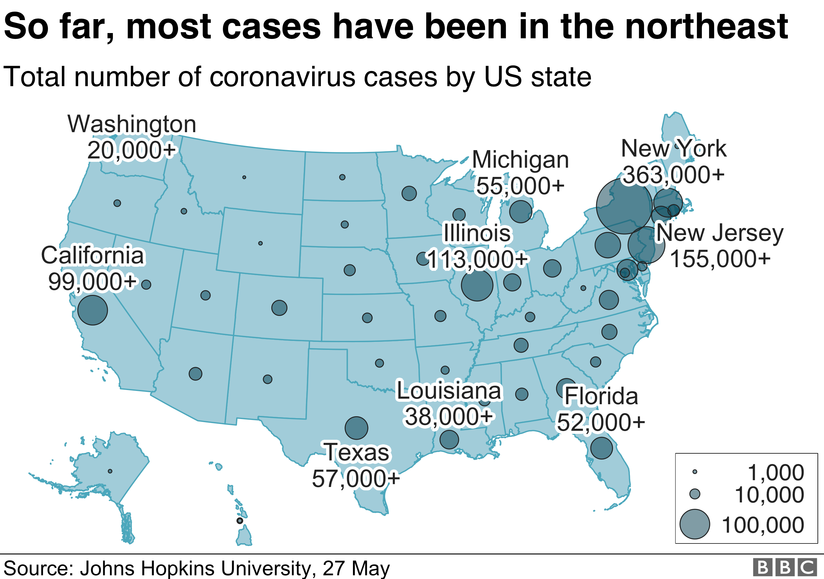 Coronavirus How The Pandemic In US Compares With Rest Of World BBC News    112528820 Us Cases Map 27may Nc 