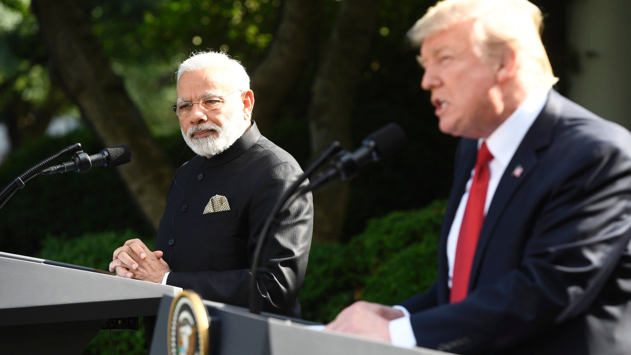 President Donald Trump and Indian Prime Minister Narendra Modi after their meeting in the Oval Office of the White House in Washington, June 26, 2017