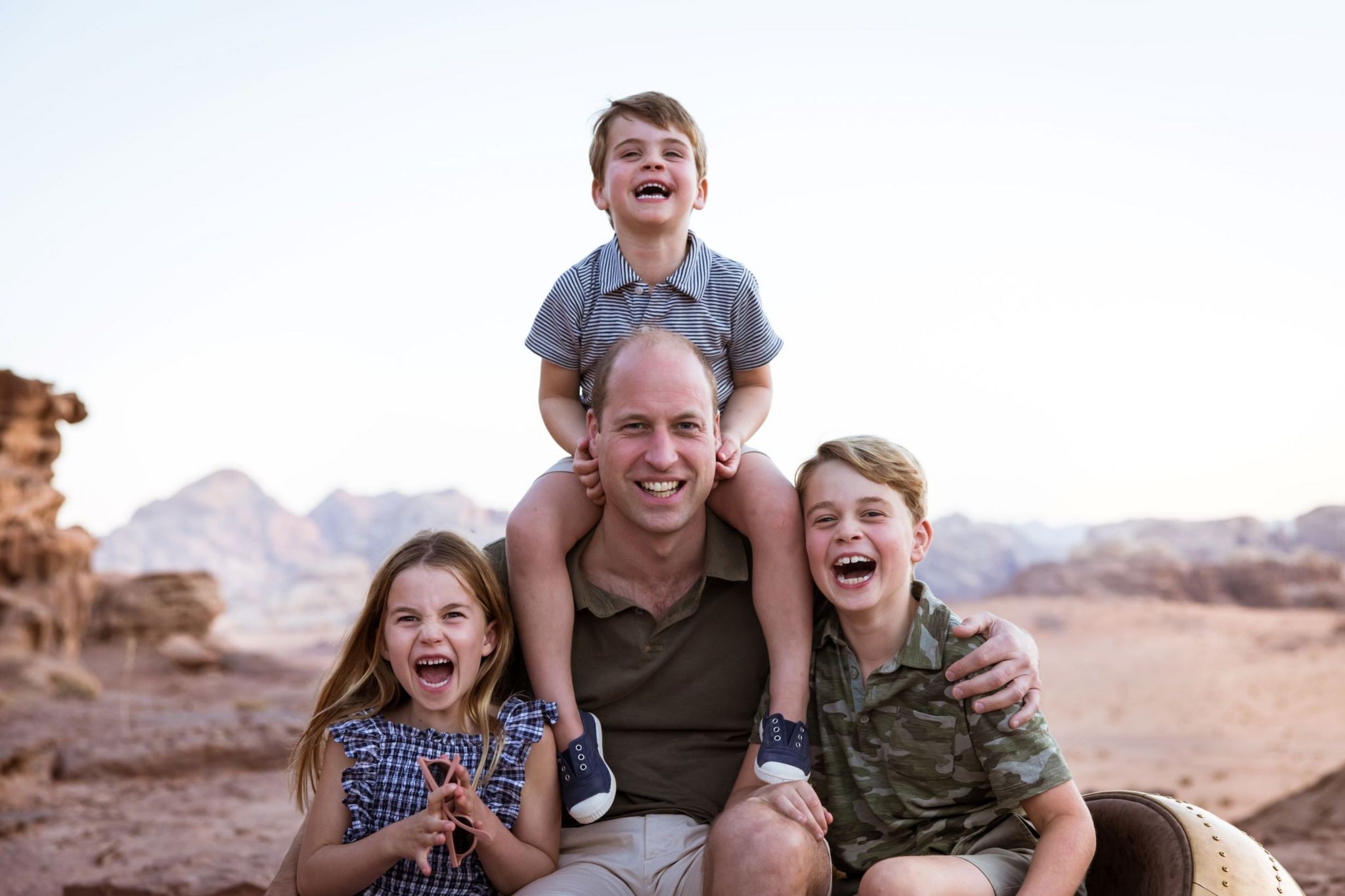 Prince William, George, Charlotte and Louis pose for the camera in Jordan in 2021