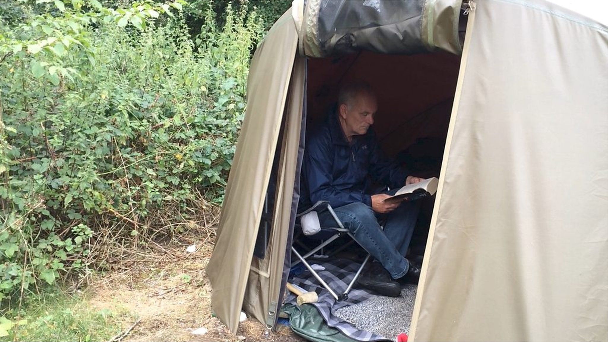 Mervyn Painton, 65, spent three months living in one of six tents on a small area of countryside.
