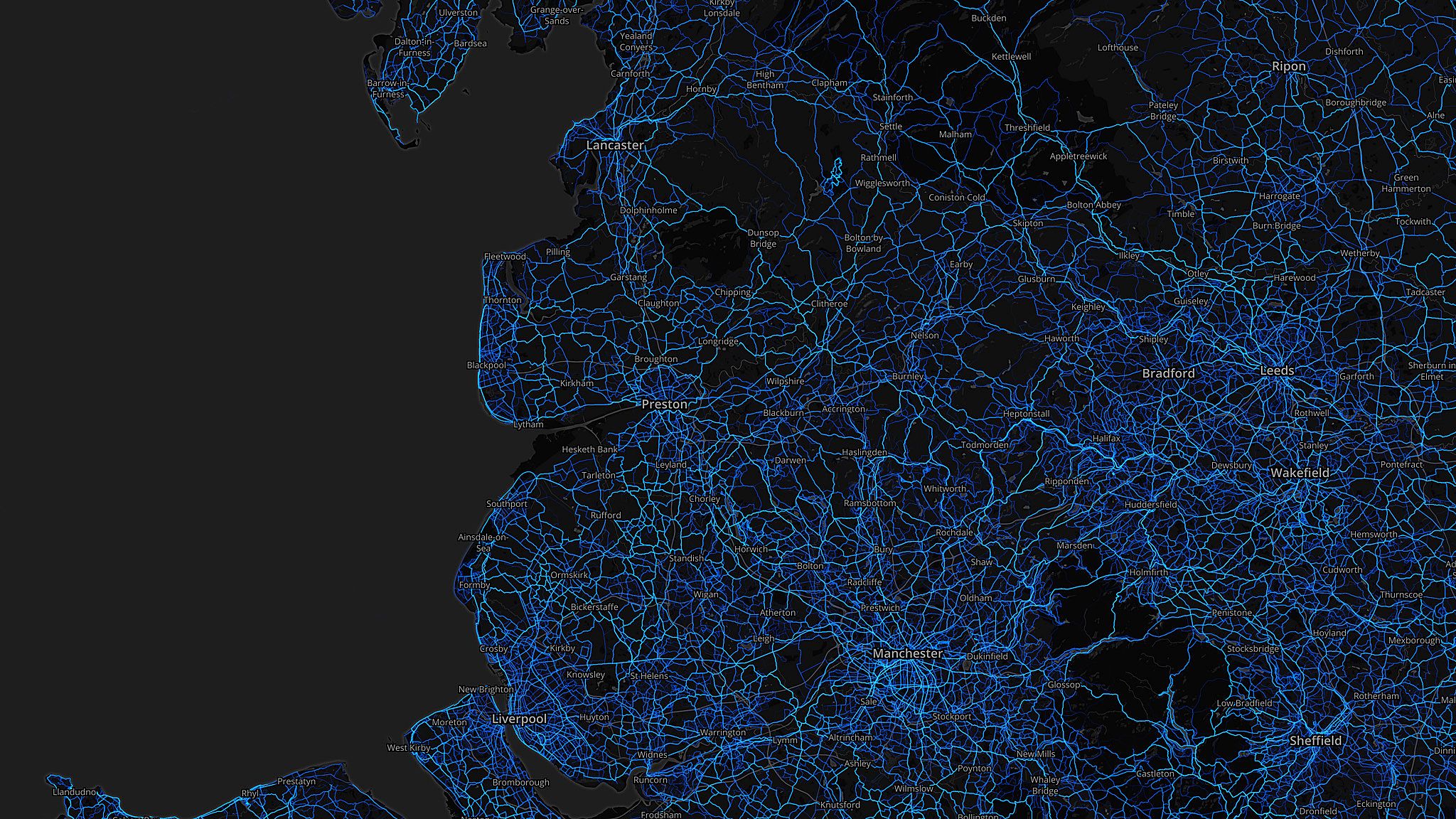 Lancashire - cycling routes (by Strava users 2015)