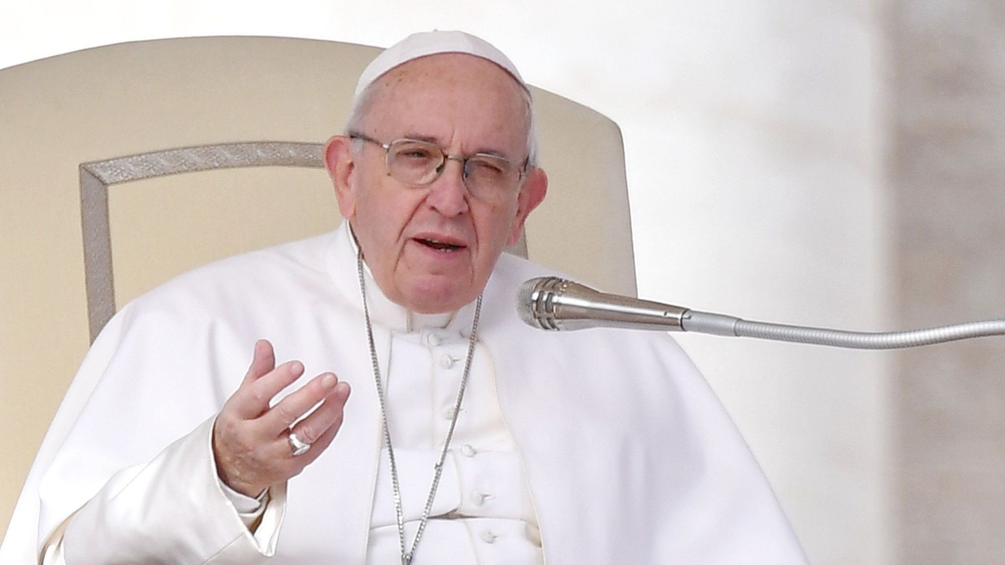 Pope Francis addresses his Wednesday audience at the Vatican