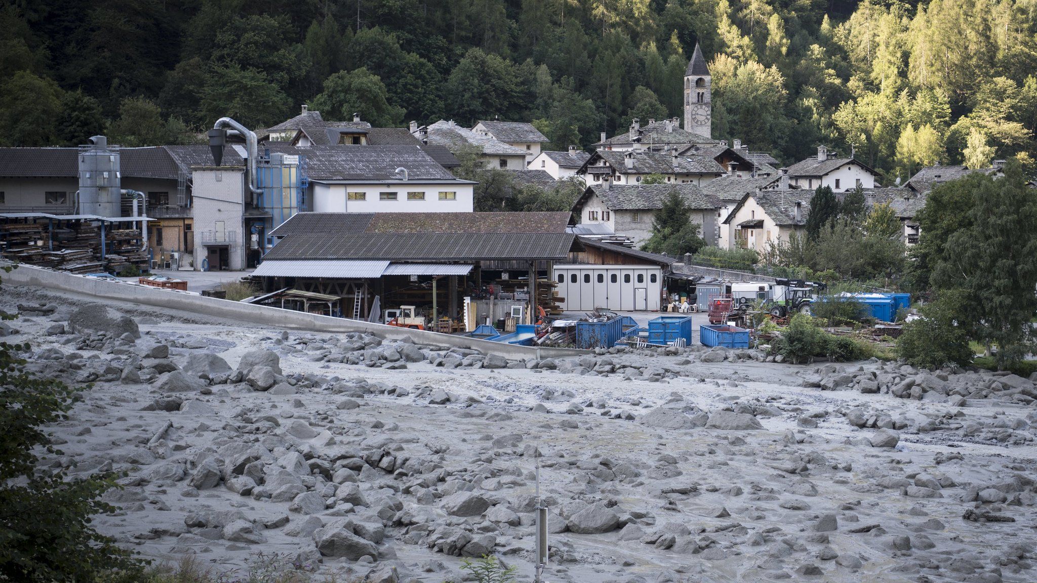 View of a landslide and the village Bondo in Graubunden in south-east Switzerland, 24 August 2017